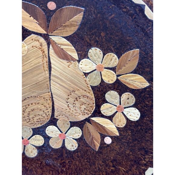 Russian Folk Art Marquetry Plate Early 20th Century Floral Pear Design - Picture 3 of 5